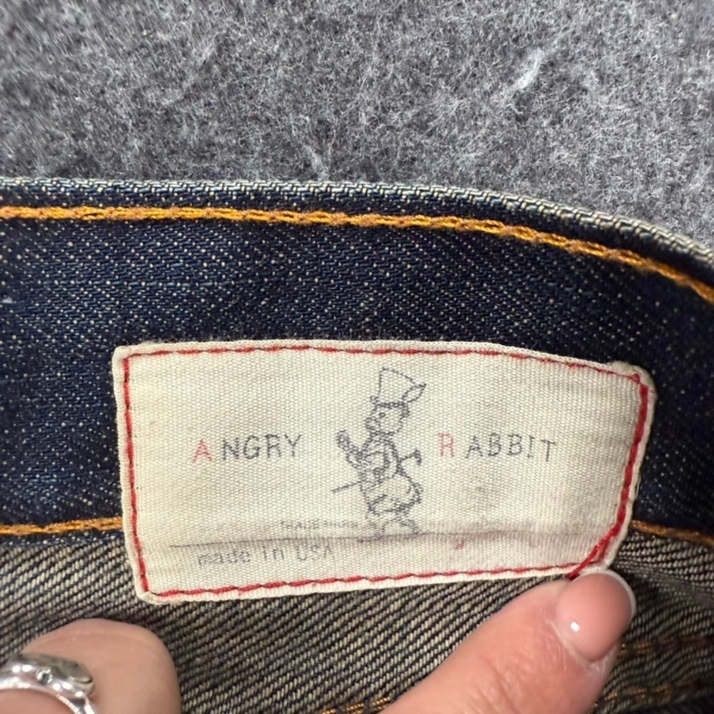 Angry Rabbit Denim Jeans Cropped Distressed Blue USA Made Womens Size 26 - Picture 2 of 8